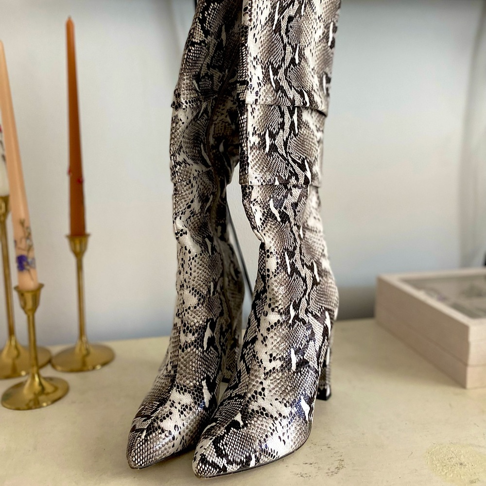 Womens Knee High Colorful Snakeskin Boots - worn once!